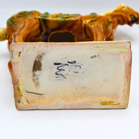 Vintage Tang Style War Horse Figurine Pottery Sculpture Sancai Glaze Asian Decor - Picture 9 of 9